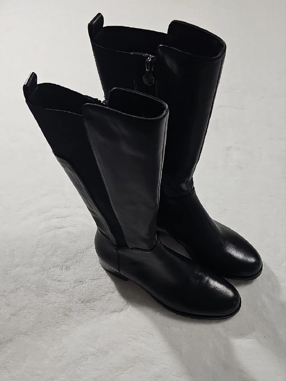 SoleMani Monaco Slim Black Leather Knee High‎ Boots 13 Inch Calf Womens 7.5 M